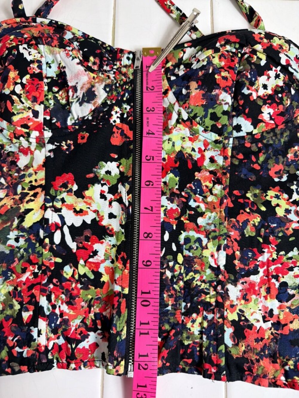 NWOT Allen B Floral Bustier Corset Top Front Zip Crisscross Back Crop Size 8 - Picture 10 of 11